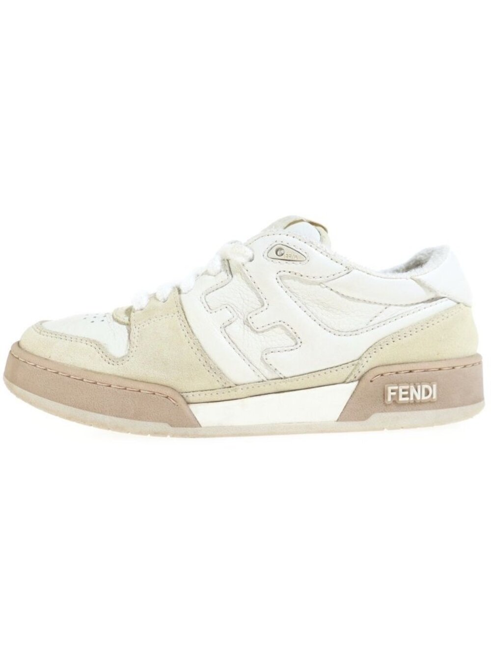 Fendi Match Sneakers Side Logo Leather Low-Top White Brown